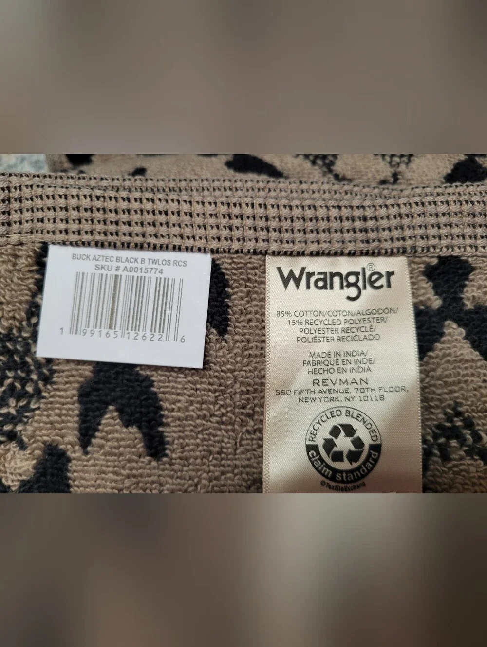 Wrangler Black and Tan Southwestern Hand Towel Set Buck Aztec 2 Bath 2 Hand